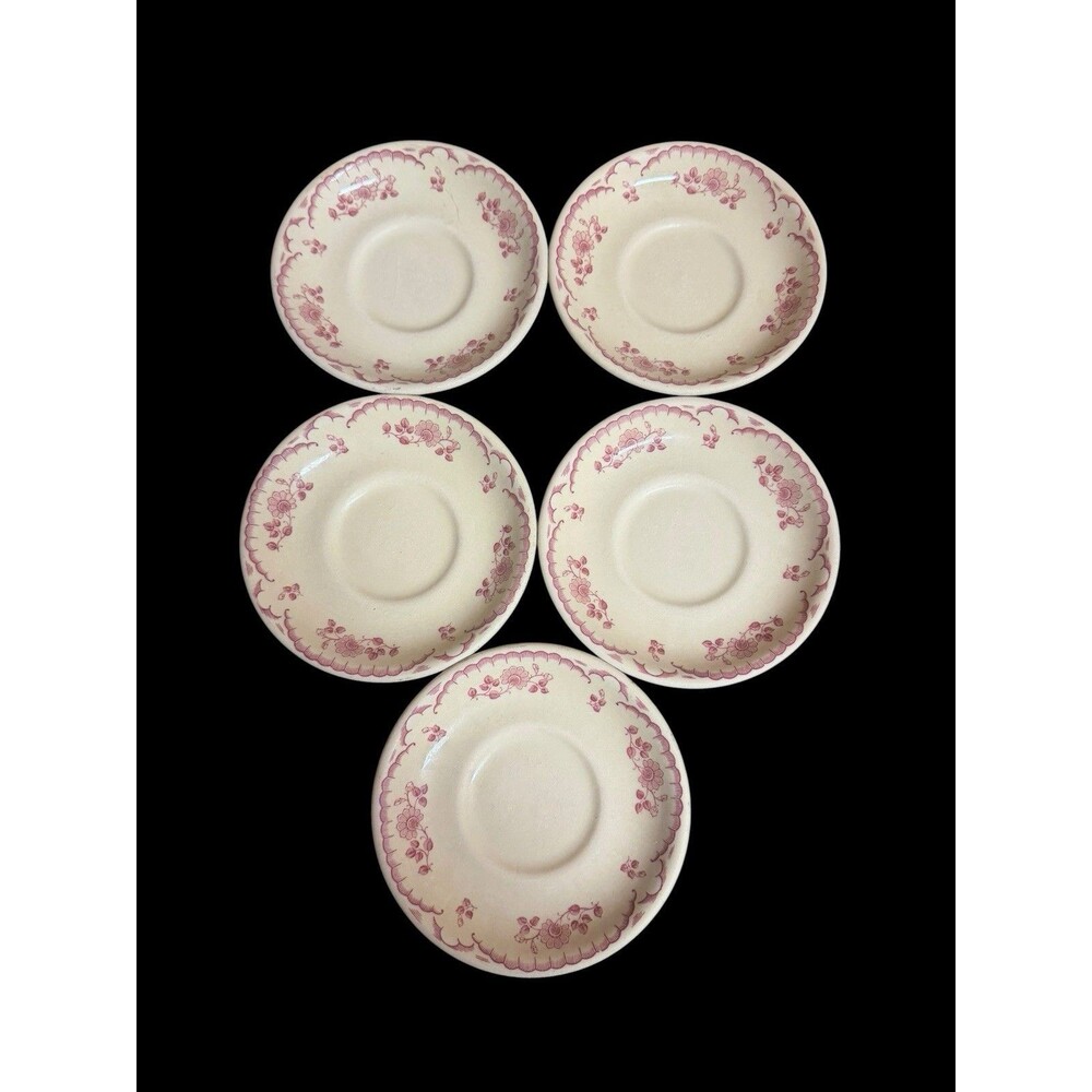 Vintage Shenango China Chardon Rose Red Restaurant Ware Saucers Set of 5
